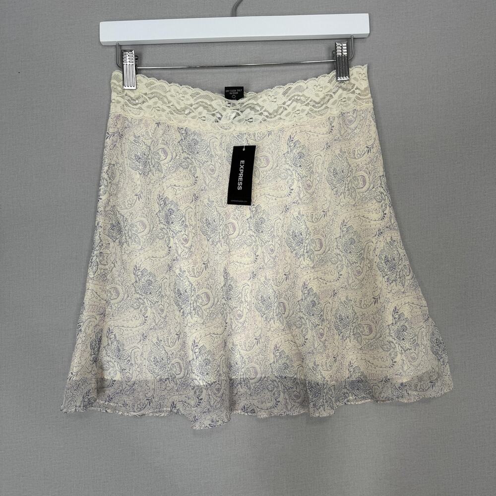 Vintage Express Skirt Womens Small Ivory Silk Paisley Mini Fairy Y2K Coquette